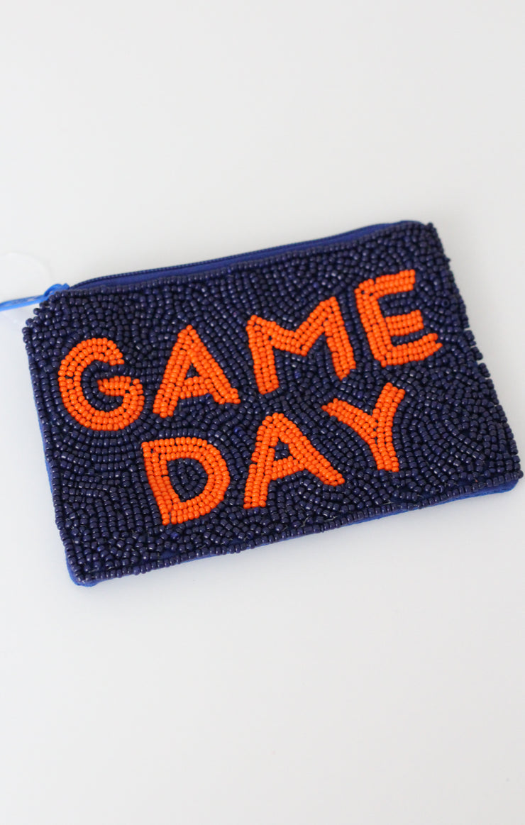 The Game Day Beaded Coin Pouch (Navy)