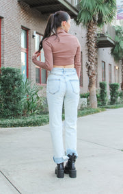 The Drawstring Ruched Crop (Brown)