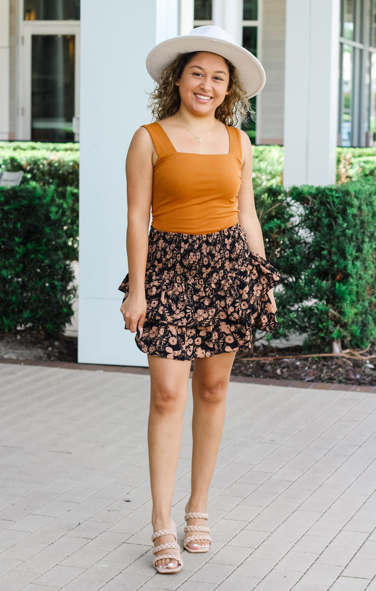 The Fall Floral Ruffle Skirt (Black)