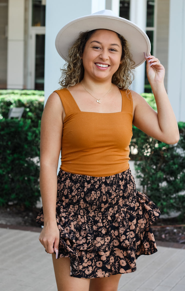 The Fall Floral Ruffle Skirt (Black)