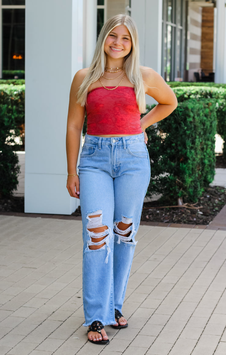 The Red Tie Dye Tube Top