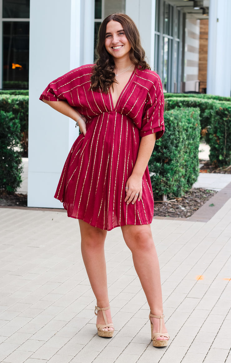 The Sequin Stripe Mini Dress (Garnet & Gold)