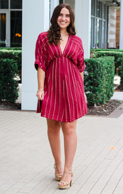 The Sequin Stripe Mini Dress (Garnet & Gold)