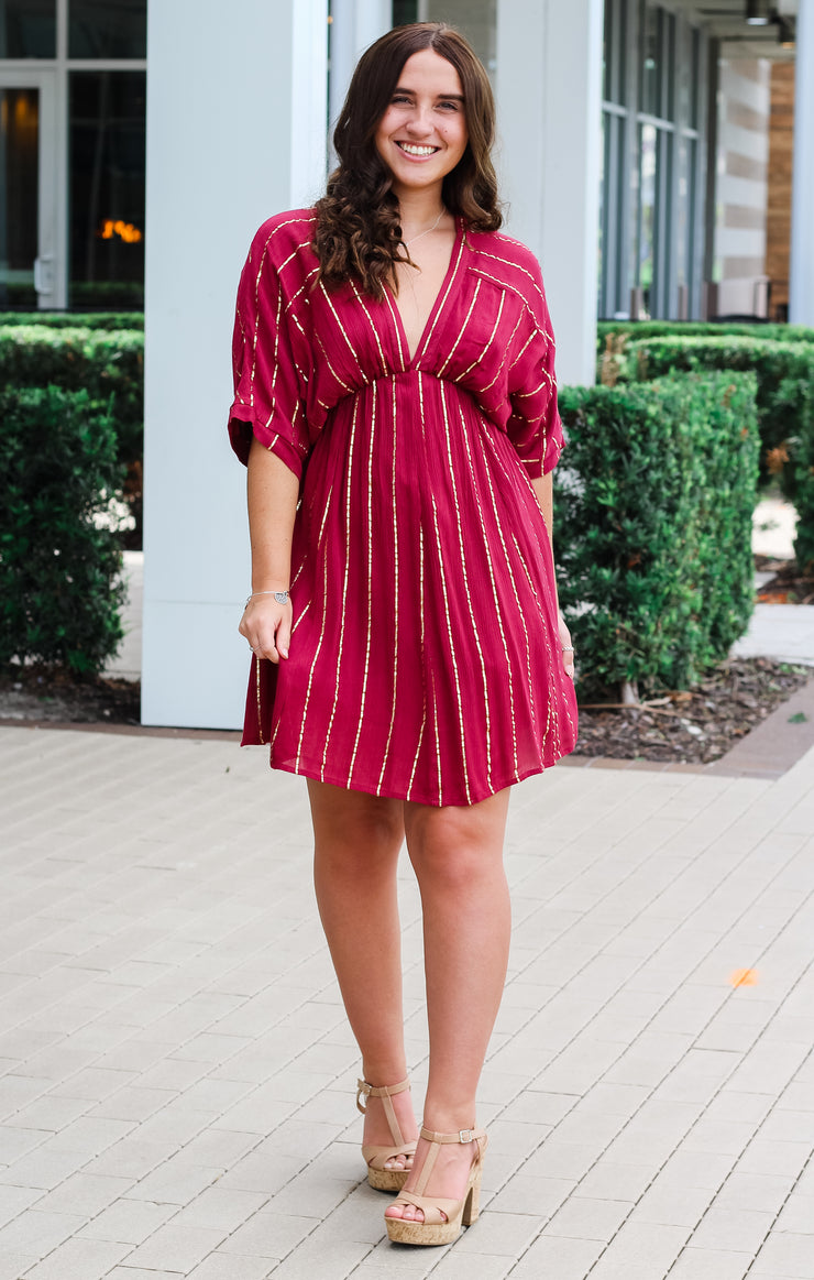 The Sequin Stripe Mini Dress (Garnet & Gold)