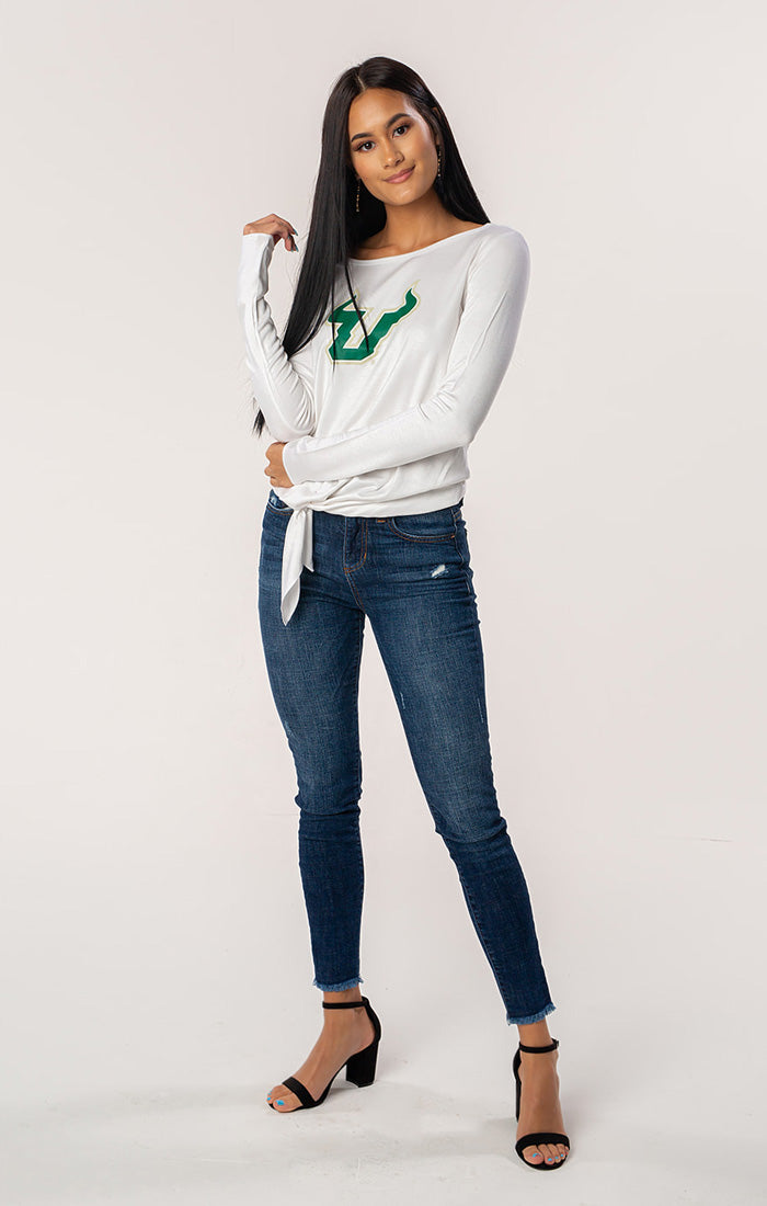 USF Bulls The Ella Long Sleeve Tie Front Tee (1482221977648)