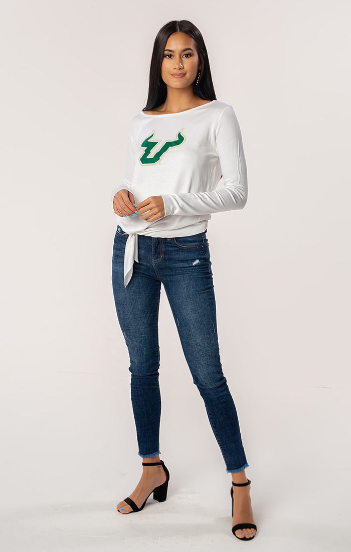 USF Bulls The Ella Long Sleeve Tie Front Tee (1482221977648)