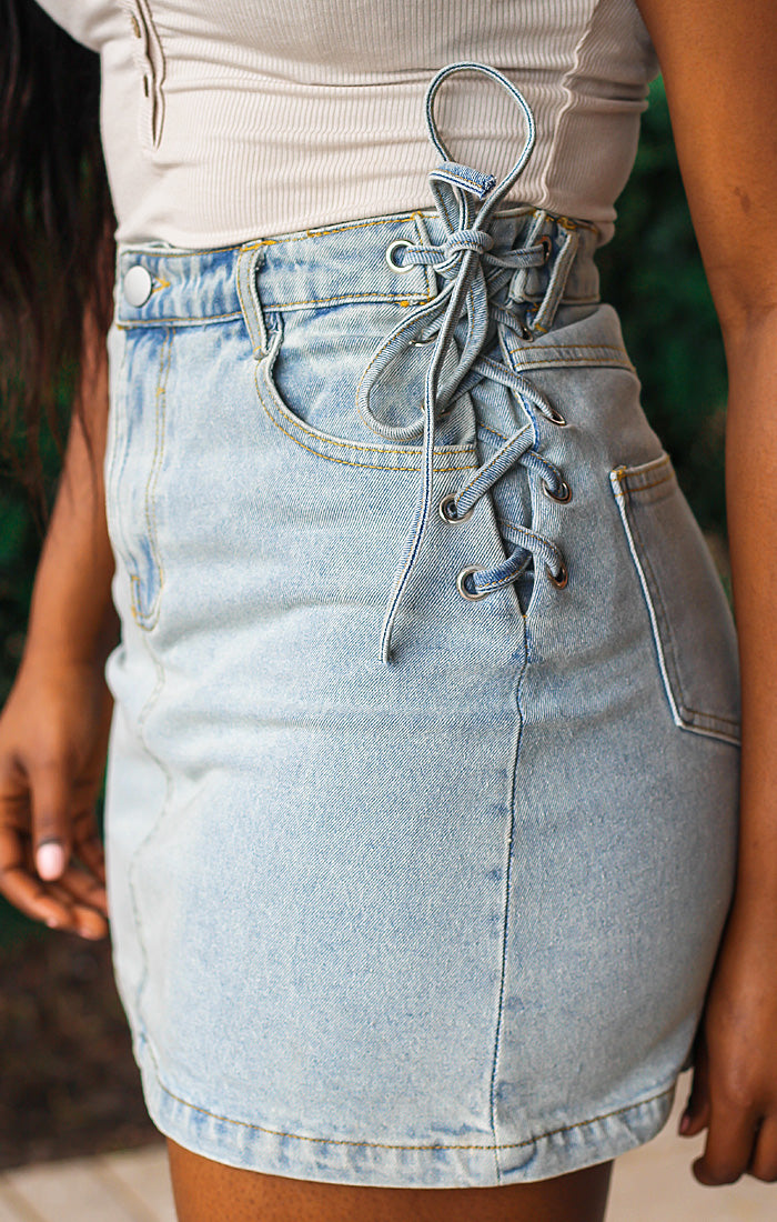 The Lace-Up Denim Skirt