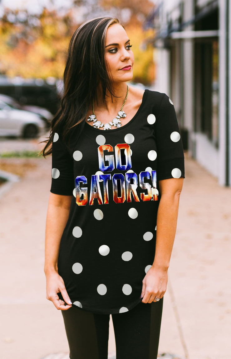 Go Gators Half Sleeve Polka Dot Tee Tee Game Day Couture - Bows and Arrows FSU Seminoles and UF Gators Women's Game Day Dresses and Apparel (9622900097)