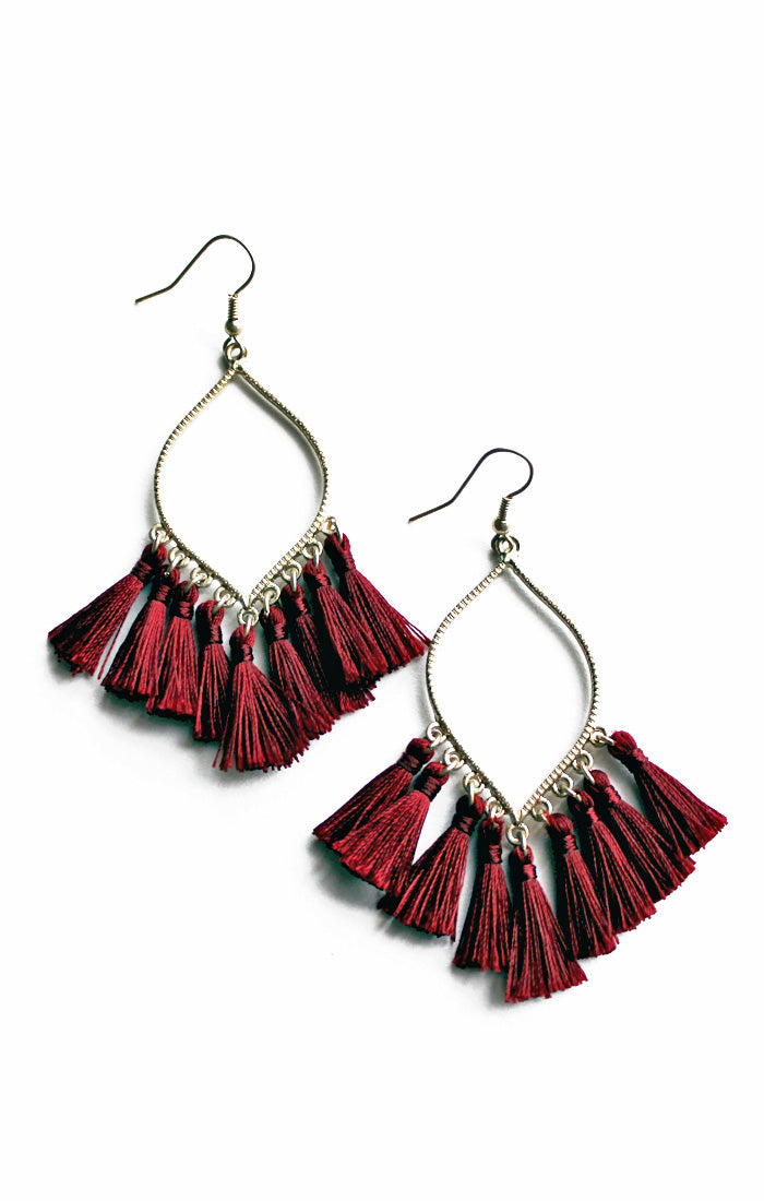 Garnet Marquise Tassel Earrings (3799752081456)