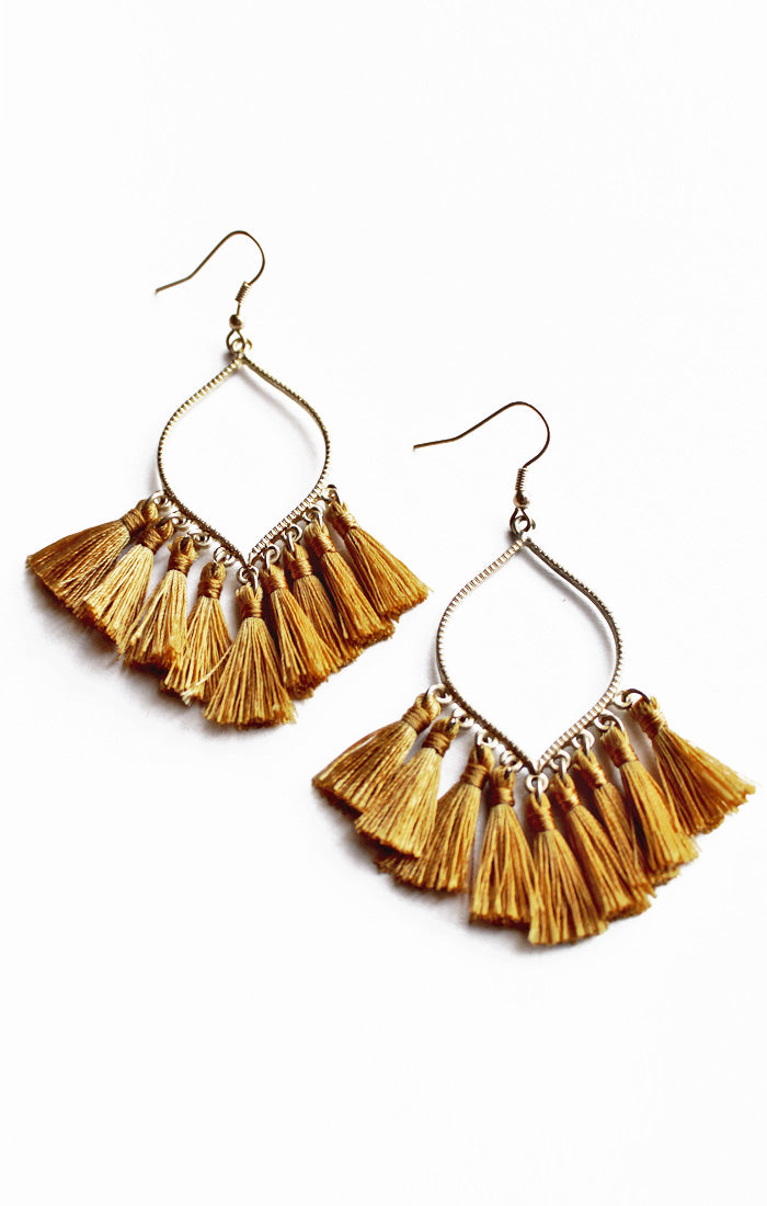 Gold Marquise Tassel Earrings (3799753818160)