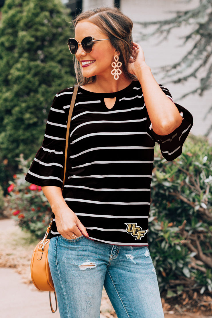 UCF Knights Go with the Flow Striped Keyhole Ruffle Top (3835846852656)