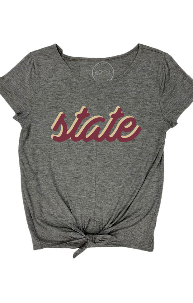 State Fan Script Tie Front Top (3771586969648)